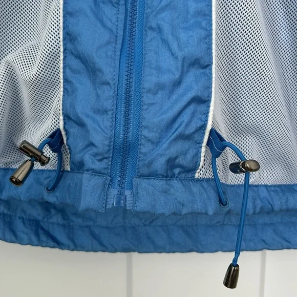 NEYELLE Women’s VintageY2K Windbreaker Blue/White Kangaroo Pocket Zipper Hood XL - Picture 13 of 14